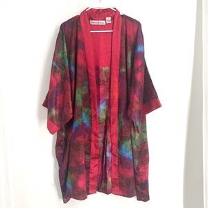 Contessa Di Roma Size 2X T-Rex Multicolor S/S Open Front Sash Tie Robe